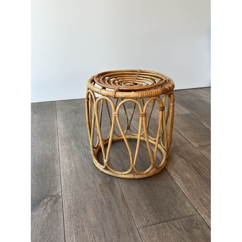 Tabouret ou Sellette Ronde en Rotin Courbé à Décor d'Anses | Maison Barrois