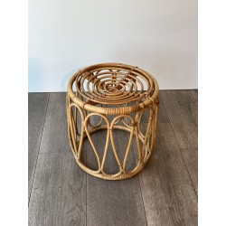 Tabouret ou Sellette Ronde en Rotin Courbé à Décor d'Anses | Maison Barrois