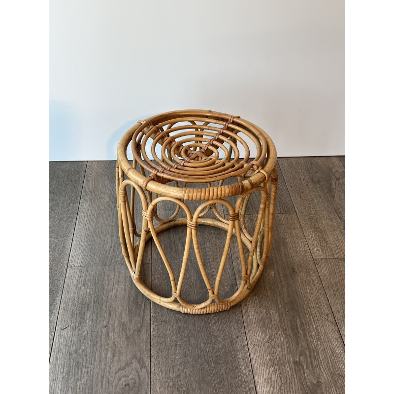 Tabouret ou Sellette Ronde en Rotin Courbé à Décor d'Anses | Maison Barrois