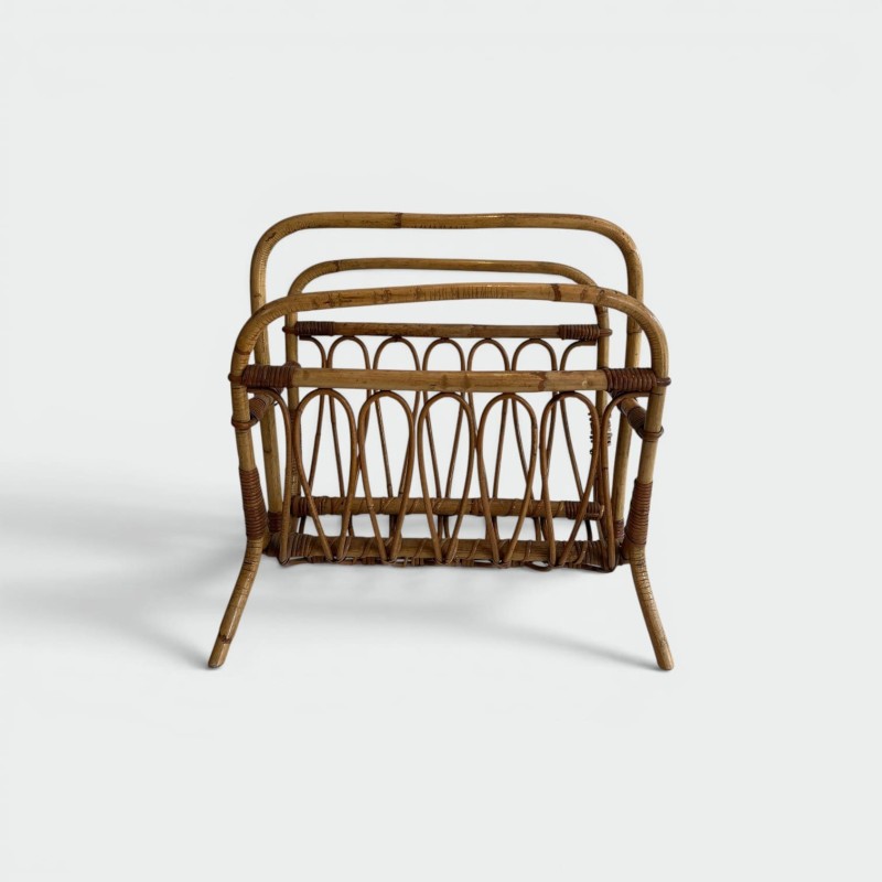 Bent Rattan and Bamboo Magazine Rack with Arch Decor, Ital | Maison Barrois