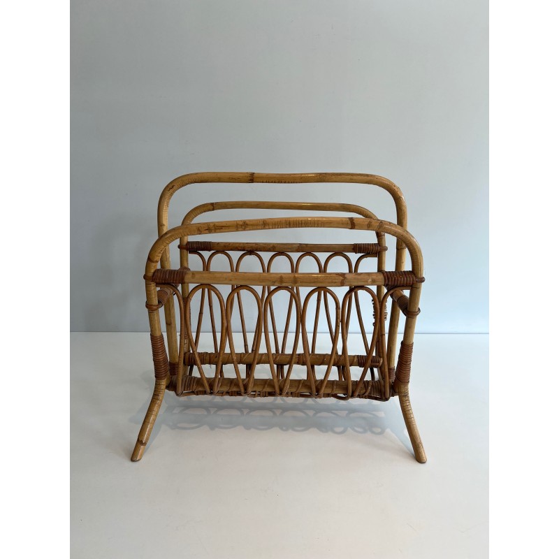 Bent Rattan and Bamboo Magazine Rack with Arch Decor, Ital | Maison Barrois