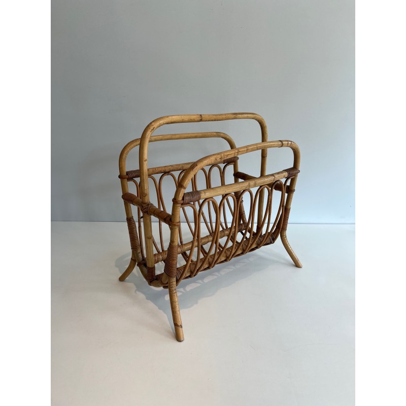 Bent Rattan and Bamboo Magazine Rack with Arch Decor, Ital | Maison Barrois