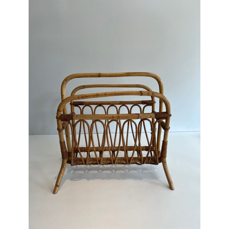 Bent Rattan and Bamboo Magazine Rack with Arch Decor, Ital | Maison Barrois