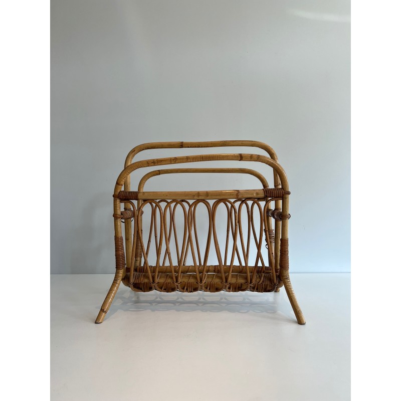 Bent Rattan and Bamboo Magazine Rack with Arch Decor, Ital | Maison Barrois