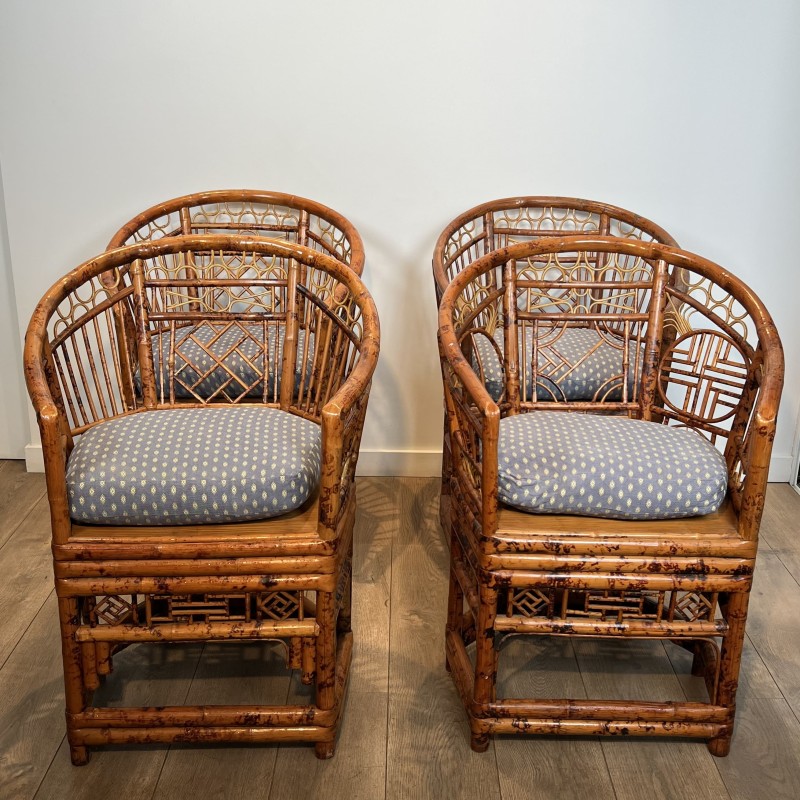 Suite de Fauteuils en Bambou Façon Écaille de Tortue, Styl | Maison Barrois
