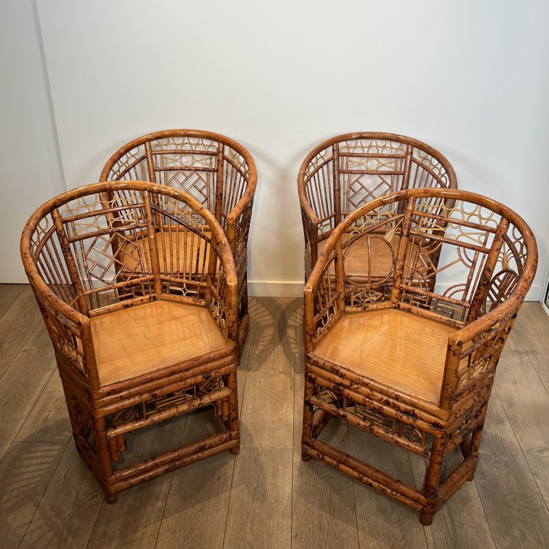 Suite de Fauteuils en Bambou Façon Écaille de Tortue, Styl | Maison Barrois