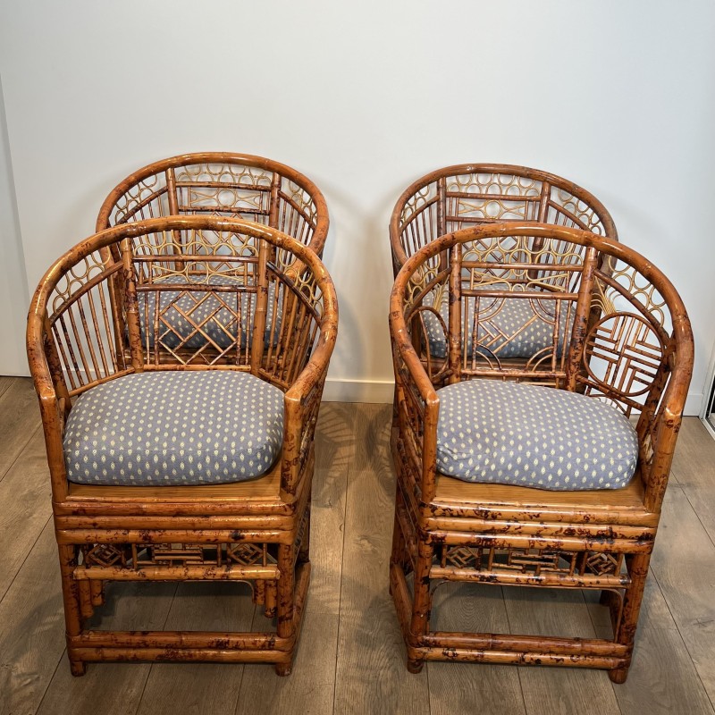 Suite de Fauteuils en Bambou Façon Écaille de Tortue, Styl | Maison Barrois