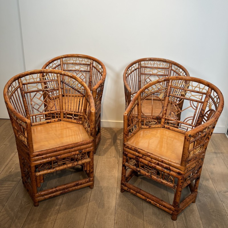 Suite de Fauteuils en Bambou Façon Écaille de Tortue, Styl | Maison Barrois
