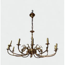 Lustre en Laiton Doré à Douze Bras et Décor de Têtes de Da | Maison Barrois