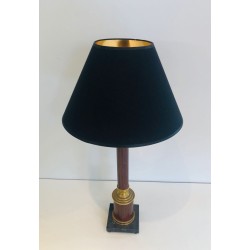 Pair of Neoclassical Faux-Bois Metal and Brass Table Lamps, French, circa 1940