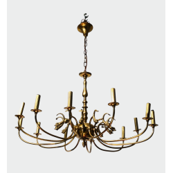 Lustre en Laiton Doré à Douze Bras et Décor de Têtes de Da | Maison Barrois