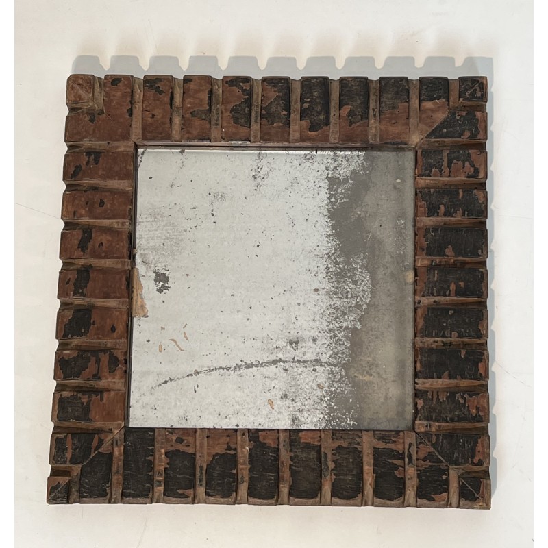 Square Mirror with Carved Wood Frame Decorated with Dentil | Maison Barrois