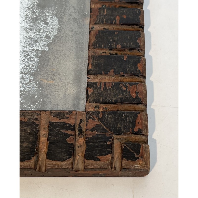 Miroir Carré à Encadrement en Bois Sculpté à Décor de Dent | Maison Barrois