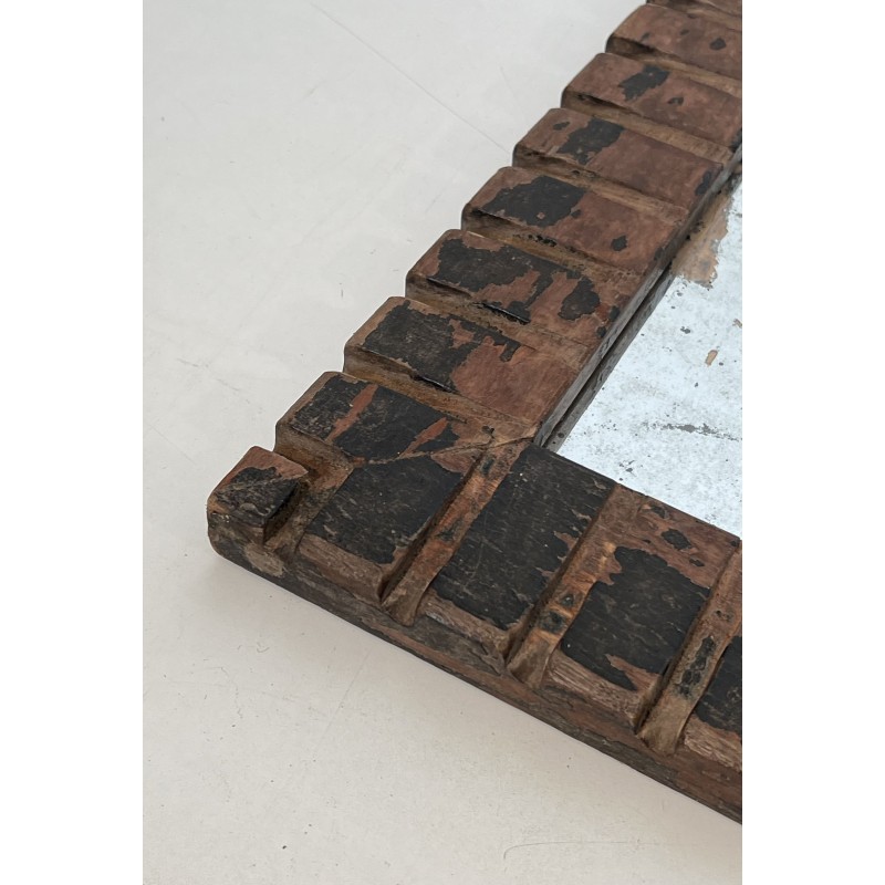 Square Mirror with Carved Wood Frame Decorated with Dentil | Maison Barrois