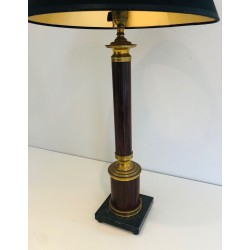Paire de Lampes Néoclassiques en Métal Faux-Bois et Laiton, Travail Français, vers 1940