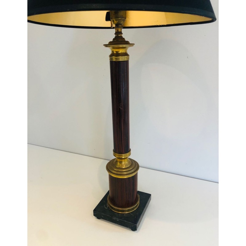 Paire de Lampes Néoclassiques en Métal Faux-Bois et Laiton, Travail Français, vers 1940