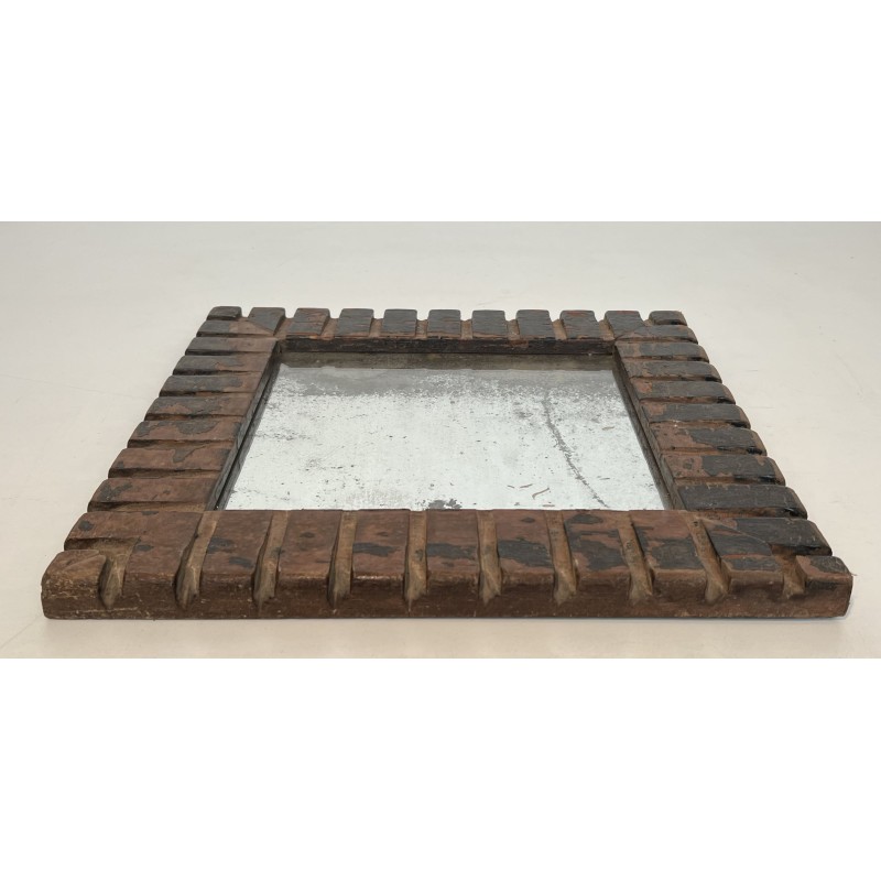 Square Mirror with Carved Wood Frame Decorated with Dentil | Maison Barrois
