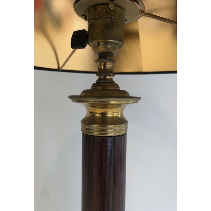 Paire de Lampes Néoclassiques en Métal Faux-Bois et Laiton, Travail Français, vers 1940