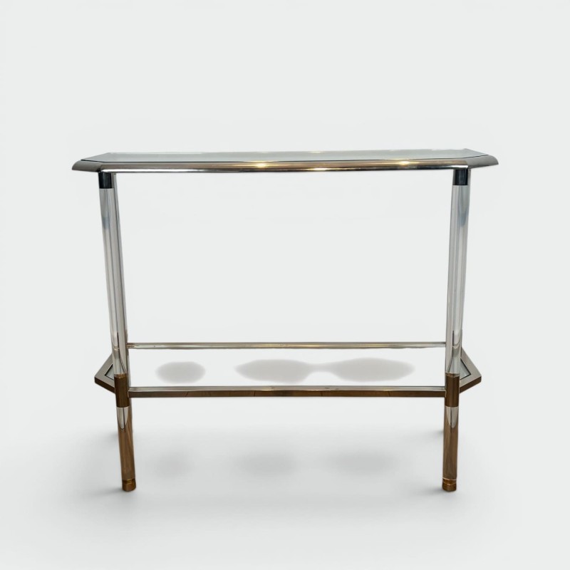 Console à Pans Coupés en Plexiglas et Métal Chromé, Deux P | Maison Barrois