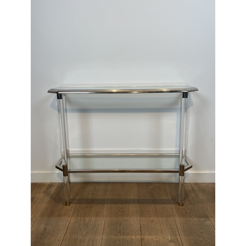 Console à Pans Coupés en Plexiglas et Métal Chromé, Deux P | Maison Barrois