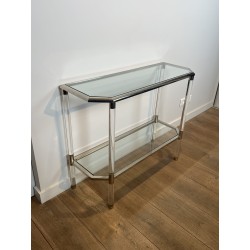 Console à Pans Coupés en Plexiglas et Métal Chromé, Deux P | Maison Barrois