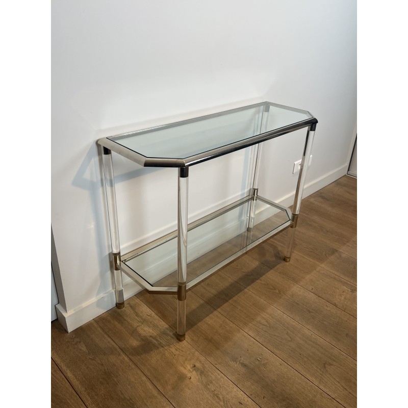 Console with Cut Corners in Plexiglas and Chrome Metal, Tw | Maison Barrois