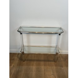 Console à Pans Coupés en Plexiglas et Métal Chromé, Deux P | Maison Barrois