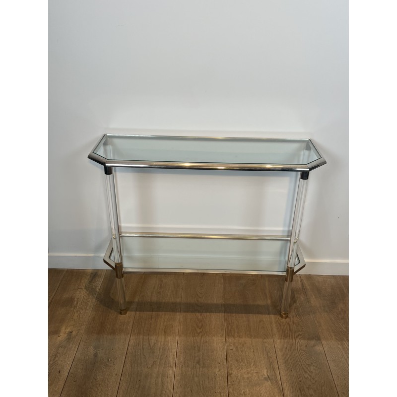 Console with Cut Corners in Plexiglas and Chrome Metal, Tw | Maison Barrois