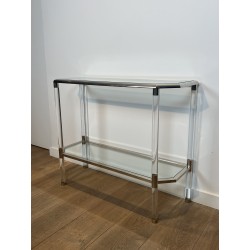 Console with Cut Corners in Plexiglas and Chrome Metal, Tw | Maison Barrois