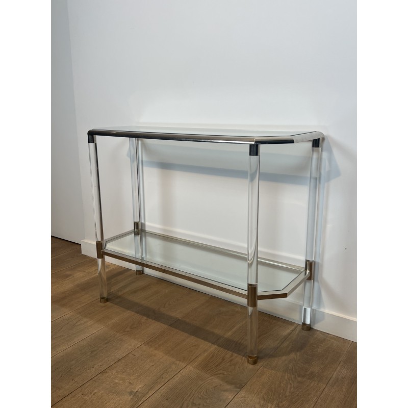 Console à Pans Coupés en Plexiglas et Métal Chromé, Deux P | Maison Barrois