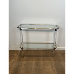 Console with Cut Corners in Plexiglas and Chrome Metal, Tw | Maison Barrois