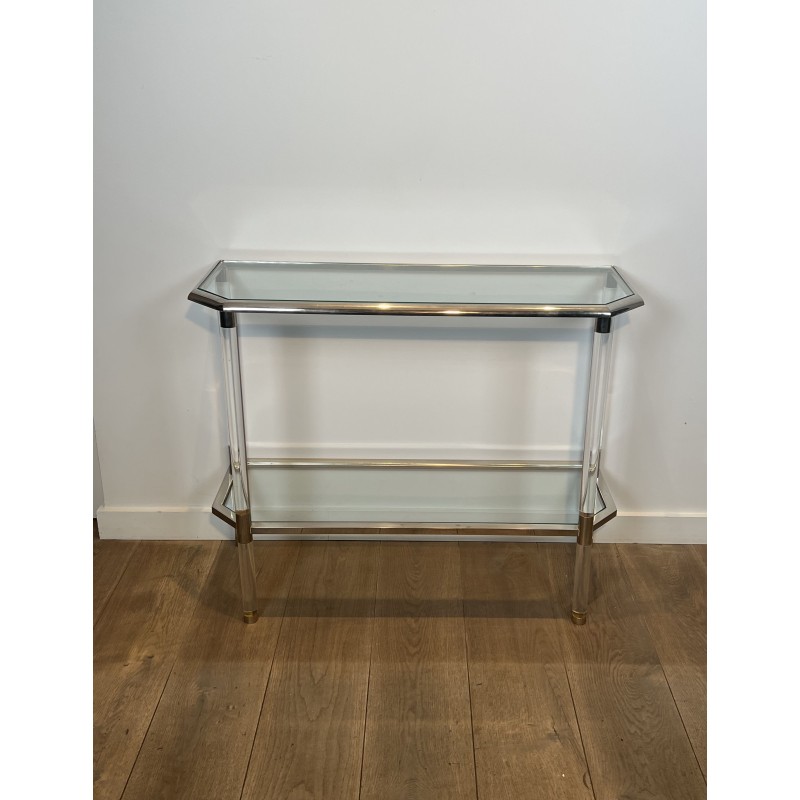 Console with Cut Corners in Plexiglas and Chrome Metal, Tw | Maison Barrois