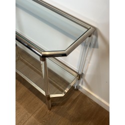 Console à Pans Coupés en Plexiglas et Métal Chromé, Deux P | Maison Barrois