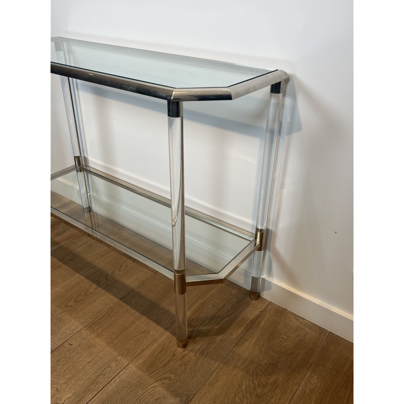 Console à Pans Coupés en Plexiglas et Métal Chromé, Deux P | Maison Barrois