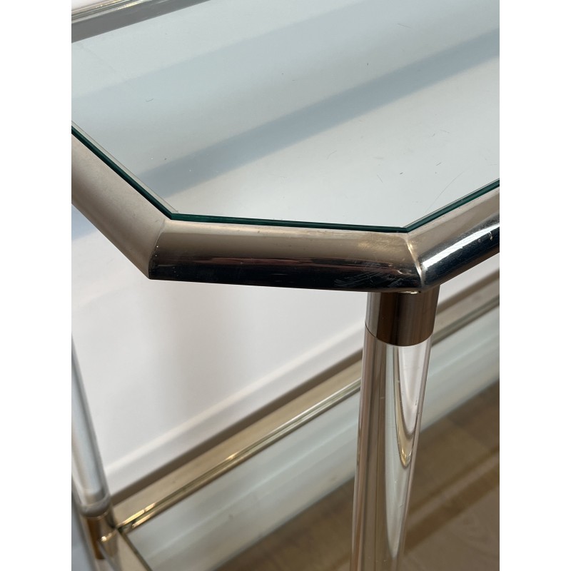 Console à Pans Coupés en Plexiglas et Métal Chromé, Deux P | Maison Barrois