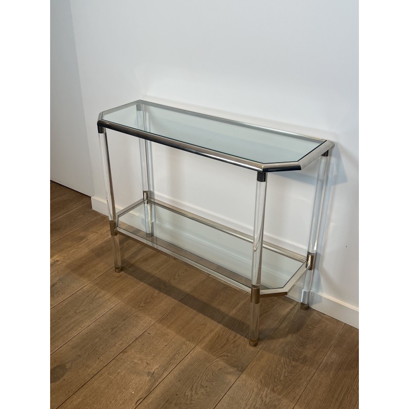 Console à Pans Coupés en Plexiglas et Métal Chromé, Deux P | Maison Barrois