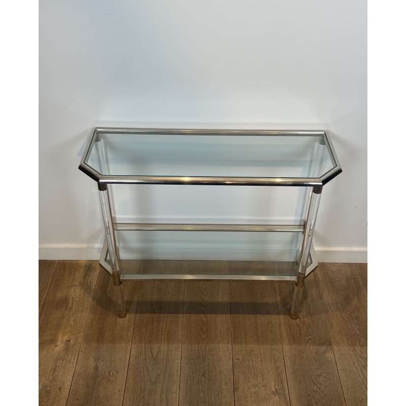 Console à Pans Coupés en Plexiglas et Métal Chromé, Deux P | Maison Barrois