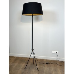 Lampadaire Tripode en Métal Laqué Noir et Laiton, Travail | Maison Barrois