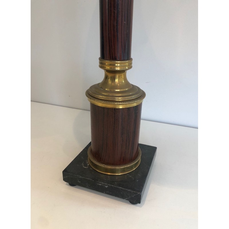 Pair of Neoclassical Faux-Bois Metal and Brass Table Lamps, French, circa 1940