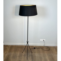 Lampadaire Tripode en Métal Laqué Noir et Laiton, Travail | Maison Barrois