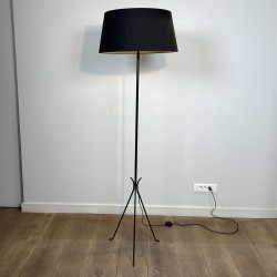 Lampadaire Tripode en Métal Laqué Noir et Laiton, Travail | Maison Barrois