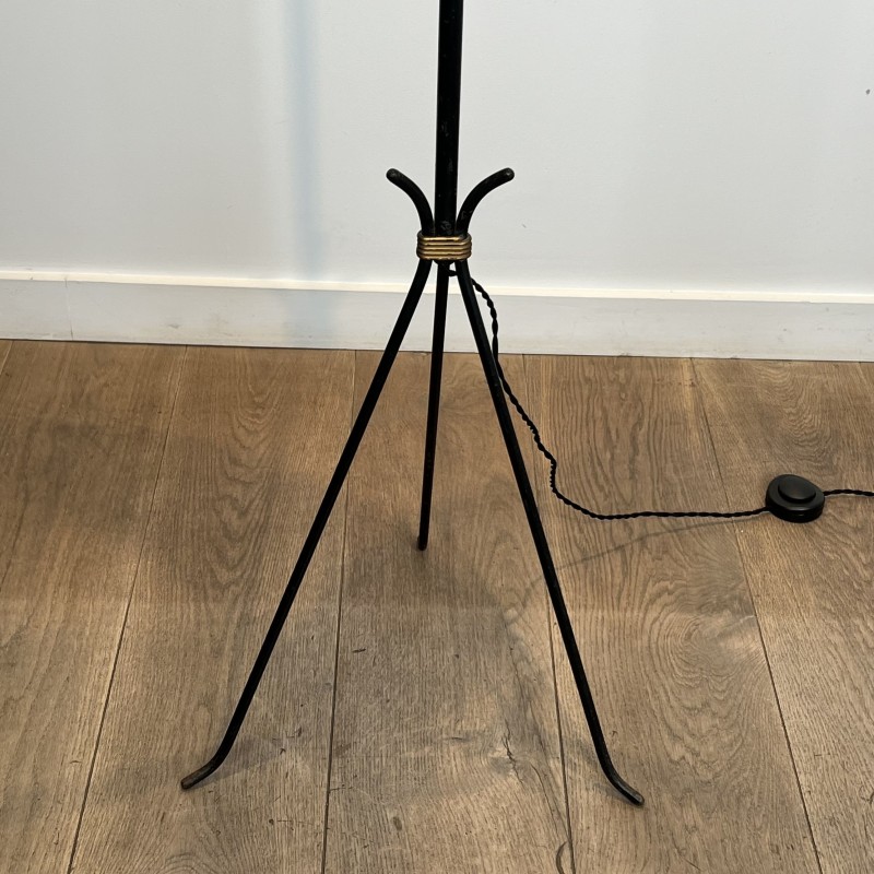 Lampadaire Tripode en Métal Laqué Noir et Laiton, Travail | Maison Barrois