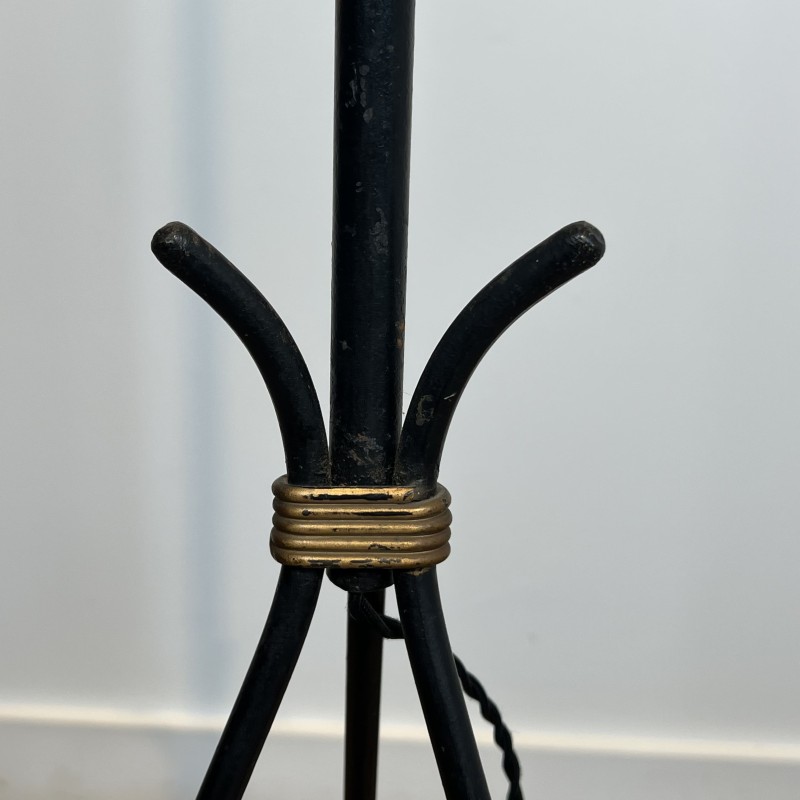 Lampadaire Tripode en Métal Laqué Noir et Laiton, Travail | Maison Barrois