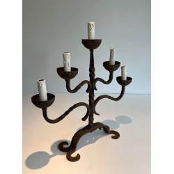 Five-Light Wrought Iron Candelabra, French Work, circa 1950