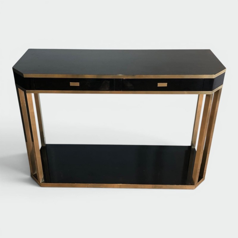 Canted Console in Black Lacquer and Brass Opening with Two | Maison Barrois