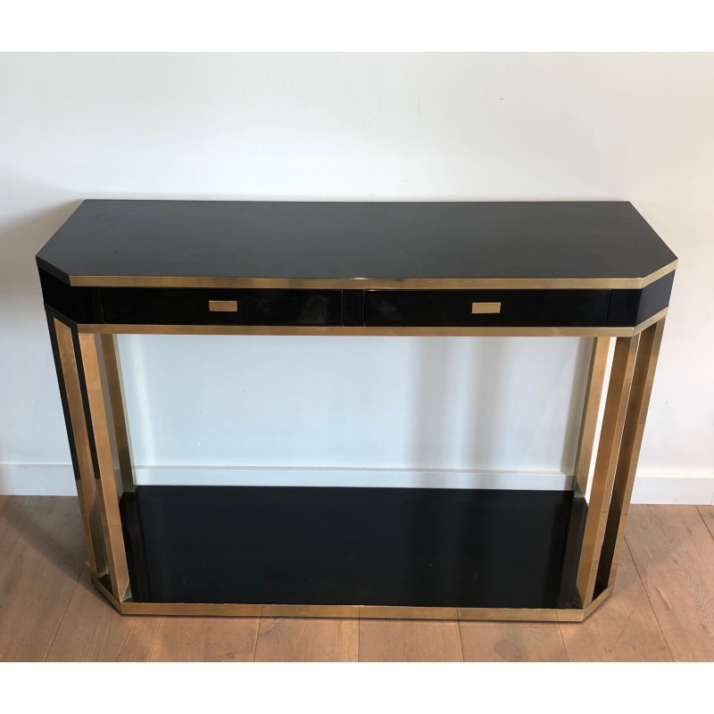 Canted Console in Black Lacquer and Brass Opening with Two | Maison Barrois