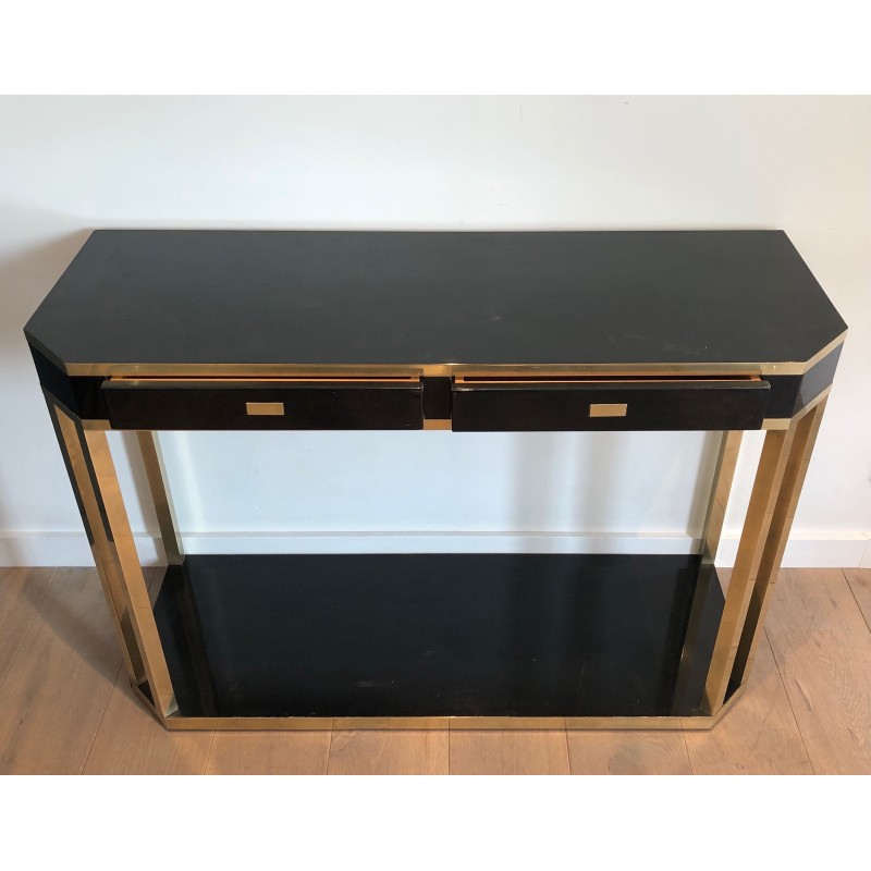 Canted Console in Black Lacquer and Brass Opening with Two | Maison Barrois