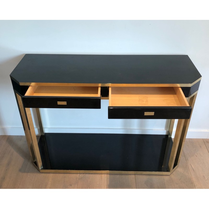 Canted Console in Black Lacquer and Brass Opening with Two | Maison Barrois