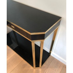 Canted Console in Black Lacquer and Brass Opening with Two | Maison Barrois