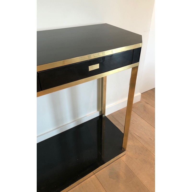 Canted Console in Black Lacquer and Brass Opening with Two | Maison Barrois